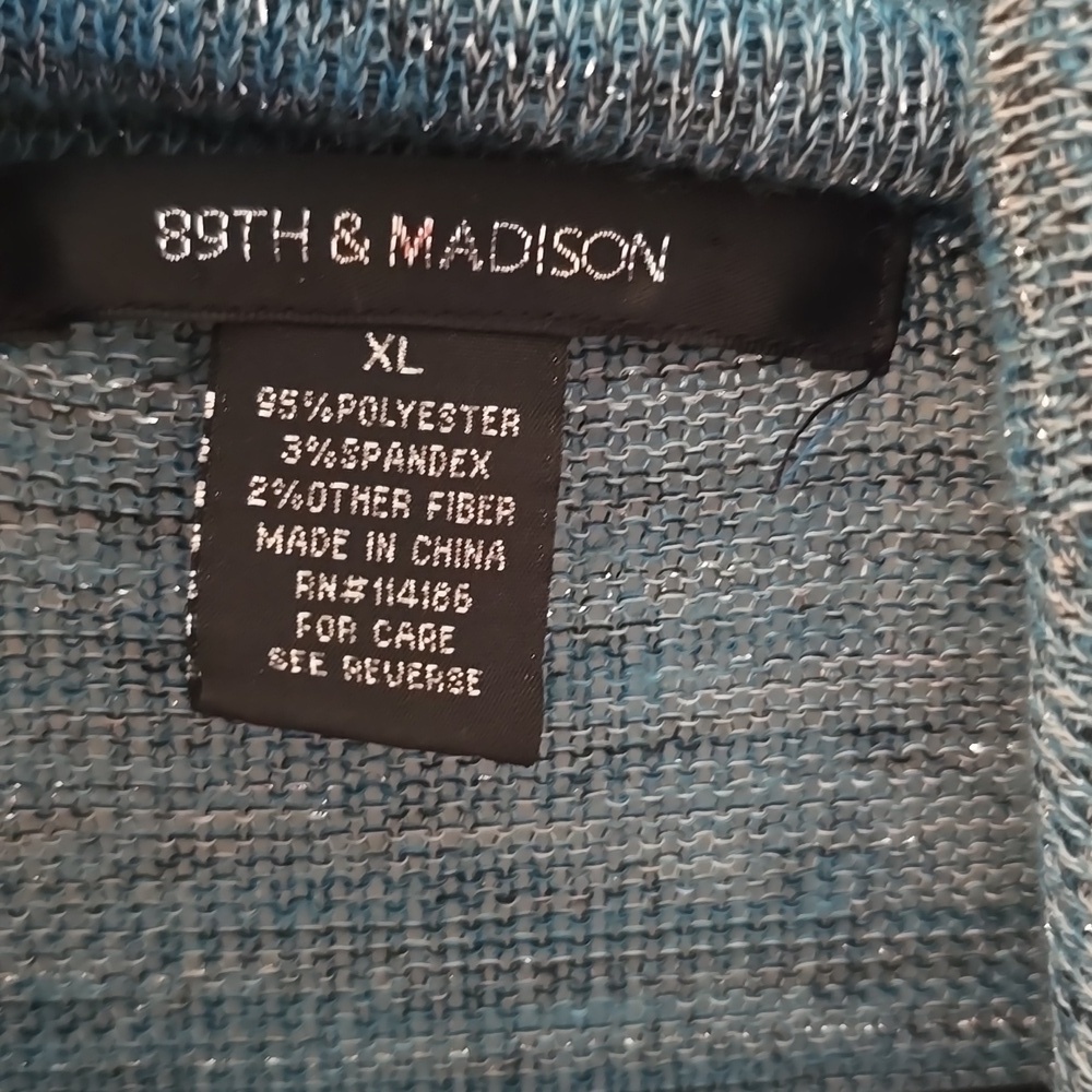 89th & Madison Blue Cowl Neck Lightweight Sweater with 3/4 Sleeves (#16) - Picture 4 of 7